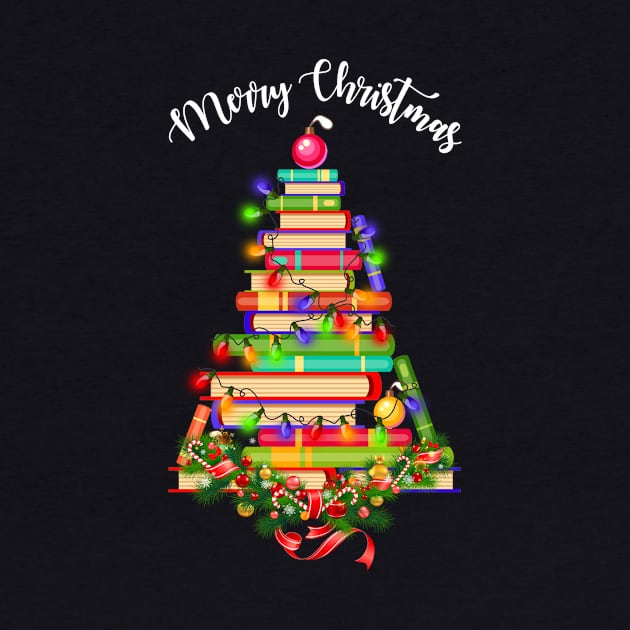 Books Christmas Tree Shirt Gift For Librarian Nerd by Danielsmfbb